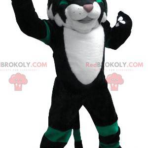 Mascotte de chat noir blanc et vert - Redbrokoly.com