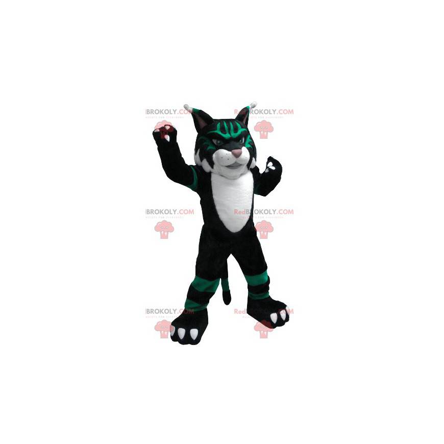 Mascote gato preto branco e verde - Redbrokoly.com