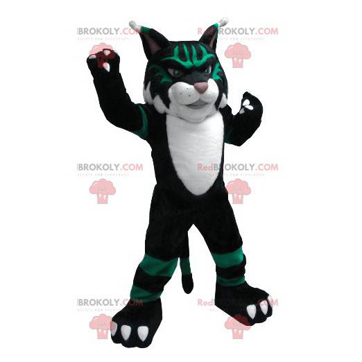 Mascotte de chat noir blanc et vert - Redbrokoly.com
