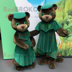 Forest Green Jaguarundi mascot costume character dressed with a Pleated Skirt and Mittens