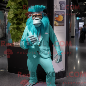 Cyan orangutangmaskot drakt...