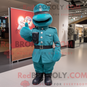 Teal Soldier mascot costume...