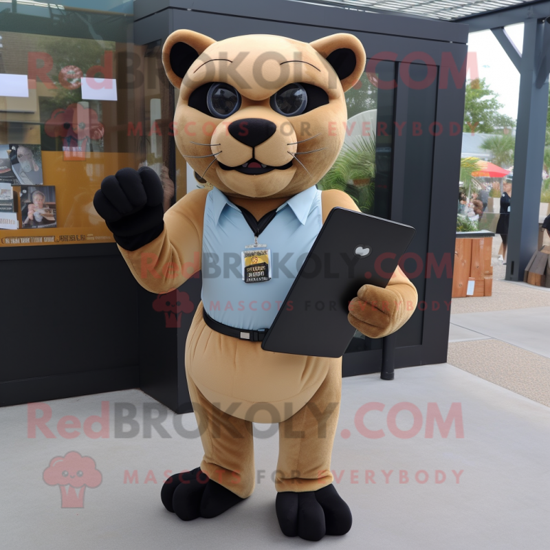 Tan Panther mascot costume character dressed with a Dress Shirt and Wallets Tan Panther mascot costume character dressed with a Dress Shirt and Wallets