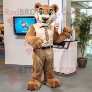 Tan Panther mascot costume character dressed with a Dress Shirt and Wallets