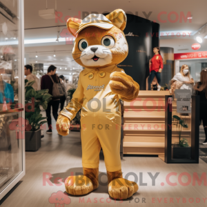 Gold Cat mascot costume...