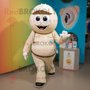Cream Momentum mascot costume character dressed with a Cargo Pants and Coin purses