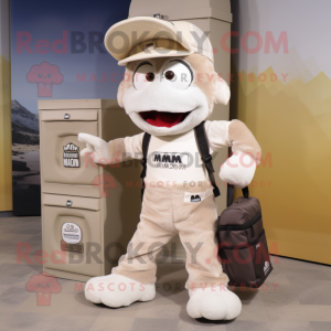 Cream Momentum mascot costume character dressed with a Cargo Pants and Coin purses