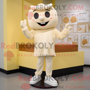 Cream Pho Maskottchen Kostüm Charakter bekleidet mit einem Pullover und Schuhclips - Pho-Maskottchen - RedBrokoly.com