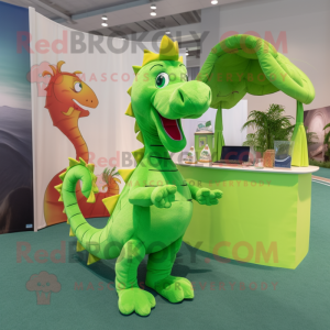 Lime Green Seahorse mascot costume character dressed with a Polo Tee and Pocket squares