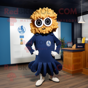 Navy Fried Calamari mascot costume character dressed with a One-Piece Swimsuit and Lapel pins