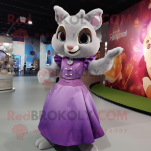 Lavender Flying Squirrel mascot costume character dressed with a Ball Gown and Digital watches