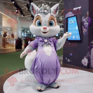 Lavender Flying Squirrel mascot costume character dressed with a Ball Gown and Digital watches