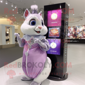Lavender Flying Squirrel mascot costume character dressed with a Ball Gown and Digital watches