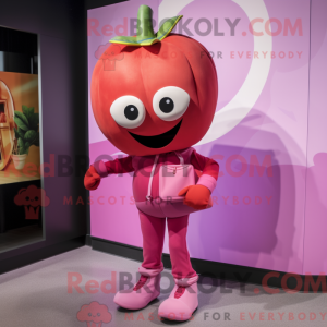Rosa tomatmaskotdraktfigur...