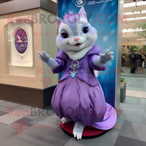 Lavender Flying Squirrel mascot costume character dressed with a Ball Gown and Digital watches