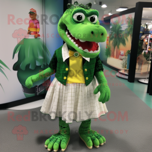 nan Crocodile mascot costume character dressed with a Skirt and Shoe clips