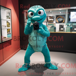 Teal Camera maskot kostume...