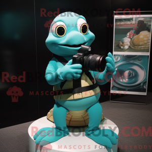 Teal Camera maskot kostume...