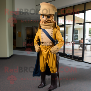 Gold Civil War Soldier mascot costume character dressed with a Bermuda Shorts and Wraps