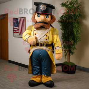 Gold Civil War Soldier mascot costume character dressed with a Bermuda Shorts and Wraps
