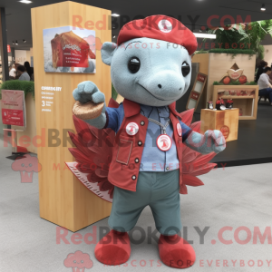 Rød Pangolin maskot kostume...