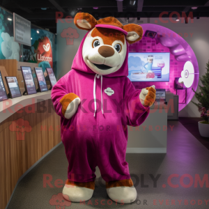 Magenta Guernsey Cow maskot...