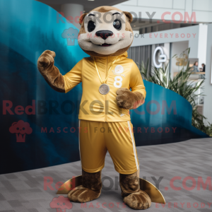Gold Otter mascottekostuum...