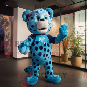 Blå Leopard maskot kostume...