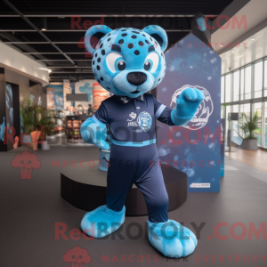Blue Leopard mascot costume...