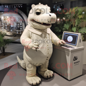 Cream Ankylosaurus mascot costume character dressed with a Romper and Briefcases