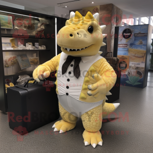 Cream Ankylosaurus mascot costume character dressed with a Romper and Briefcases