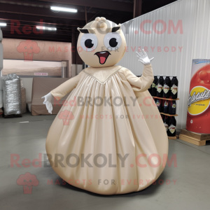 Beige Soda Can mascot costume character dressed with a Ball Gown and Shoe clips