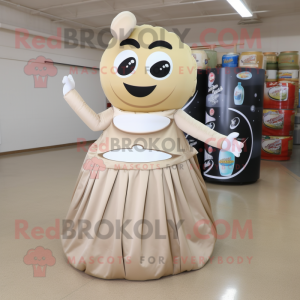 Beige Soda Can mascot costume character dressed with a Ball Gown and Shoe clips