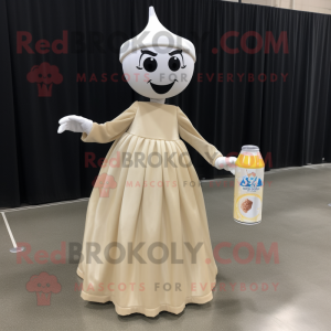 Beige Soda Can mascot costume character dressed with a Ball Gown and Shoe clips