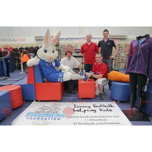 Mascotte de lapin blanc en tenue de supporter - Redbrokoly.com