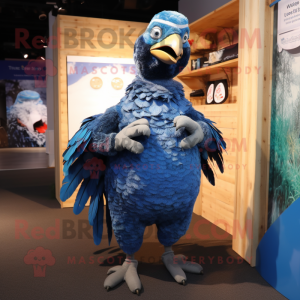 Blue Guinea Fowl mascot costume character dressed with a Poplin Shirt and Mittens