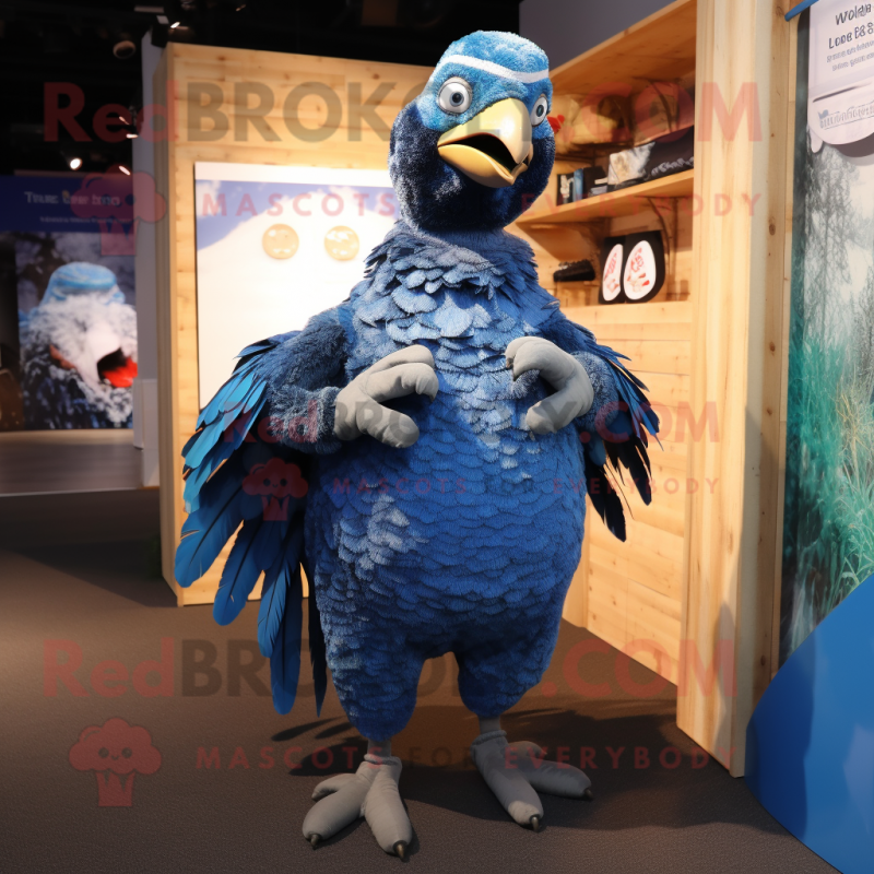 Blue Guinea Fowl mascot costume character dressed with a Poplin Shirt and Mittens Blue Guinea Fowl mascot costume character dressed with a Poplin Shirt and Mittens