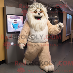 Beige Yeti maskot kostume...