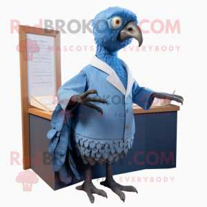 Blue Guinea Fowl mascot costume character dressed with a Poplin Shirt and Mittens