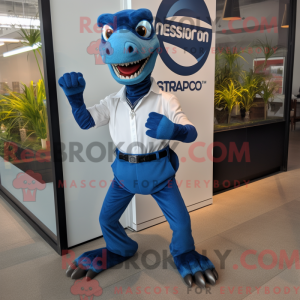 Blå Velociraptor maskot...
