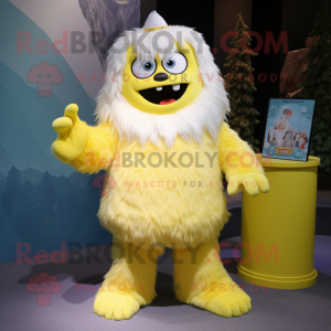 Lemon Yellow Yeti mascot costume character dressed with a Mini Dress and Bow ties