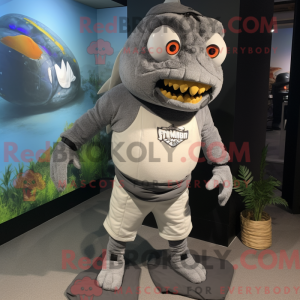Grå Piranha maskot kostume...