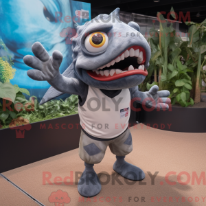 Gray Piranha mascot costume...