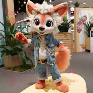 Peach Aye-Aye mascot costume character dressed with a Flare Jeans and Brooches