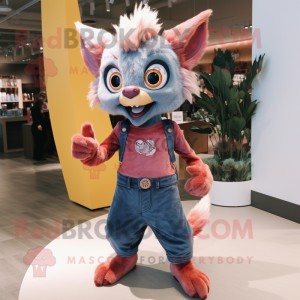 Peach Aye-Aye mascot costume character dressed with a Flare Jeans and Brooches