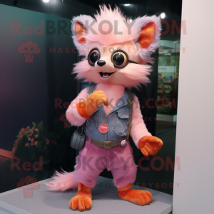 Peach Aye-Aye mascot costume character dressed with a Flare Jeans and Brooches