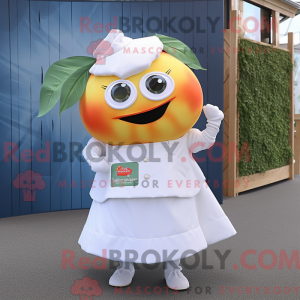 Hvit tomatmaskotdraktfigur...