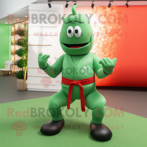 Green Lobster Bisque mascot costume character dressed with a Yoga Pants and Belts