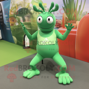 Green Lobster Bisque mascot costume character dressed with a Yoga Pants and Belts