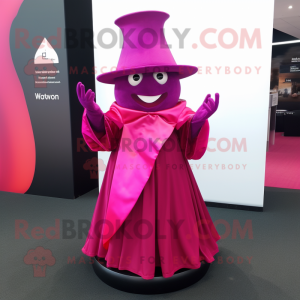 Magenta Magician mascot costume character dressed with a Maxi Skirt and Ties